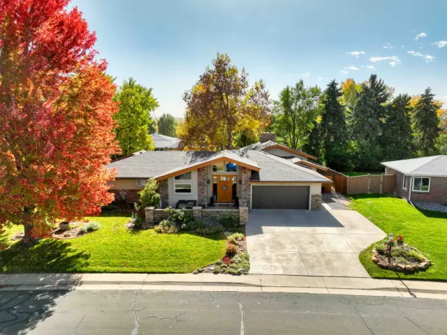Drone photo of a Denver residential real estate listing with neighborhood and property context