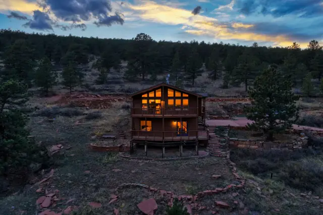 Twilight drone photo of a Boulder real estate listing in Colorado