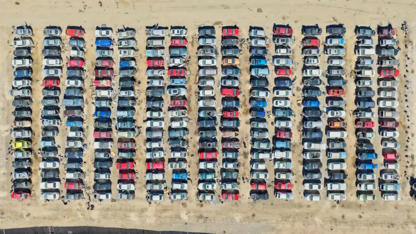 Overhead drone mapping image of organized vehicle rows in Colorado