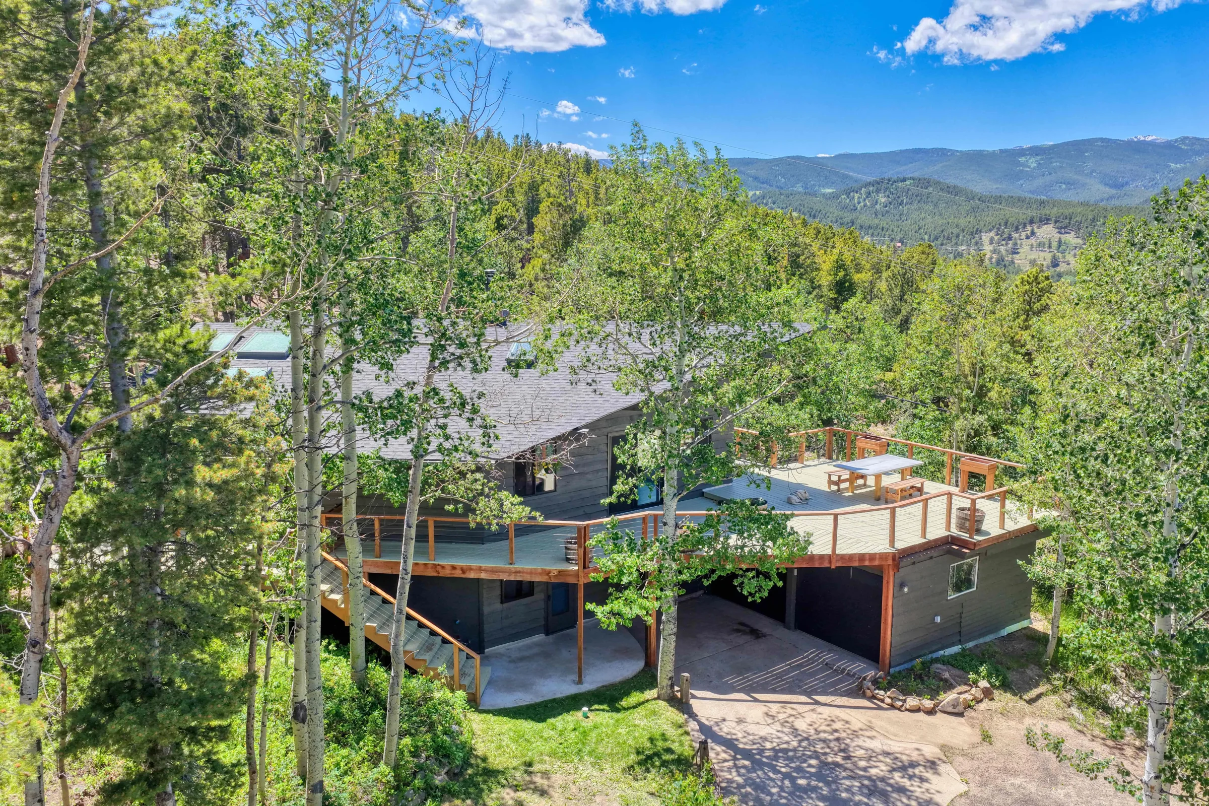 Drone photo of Nederland Colorado mountain real estate and surrounding forest