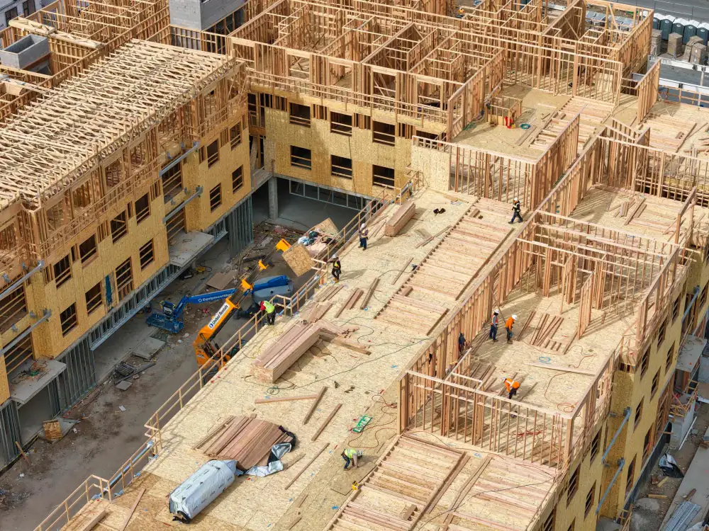Drone construction progress monitoring photo of an active Aurora job site
