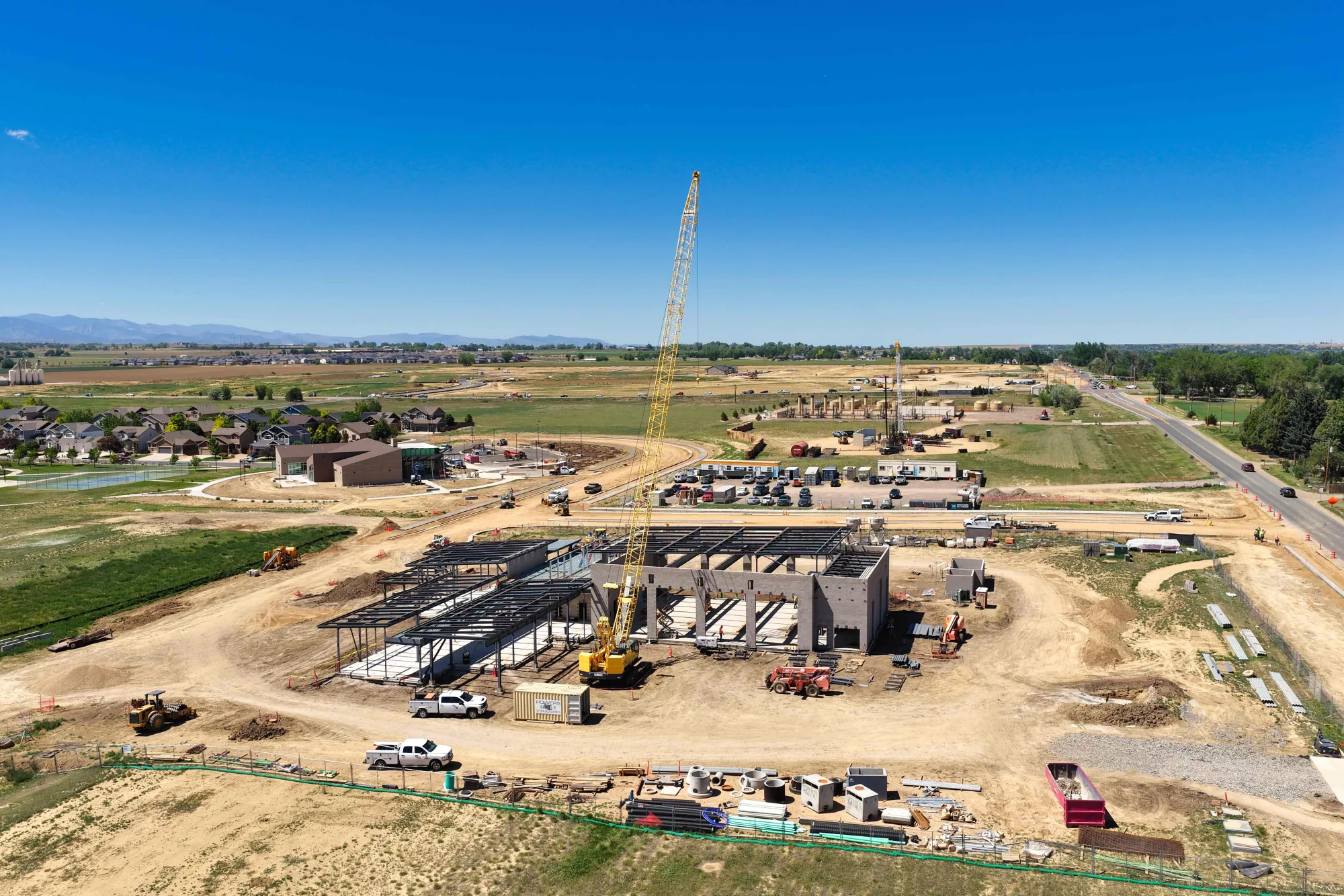Denver drone construction photography showing active jobsite progress