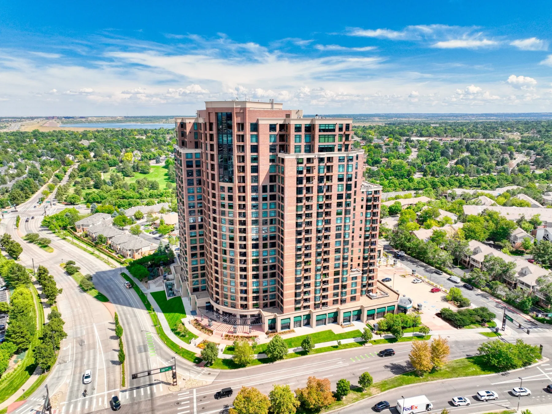 Drone video still showing apartment property context for leasing marketing