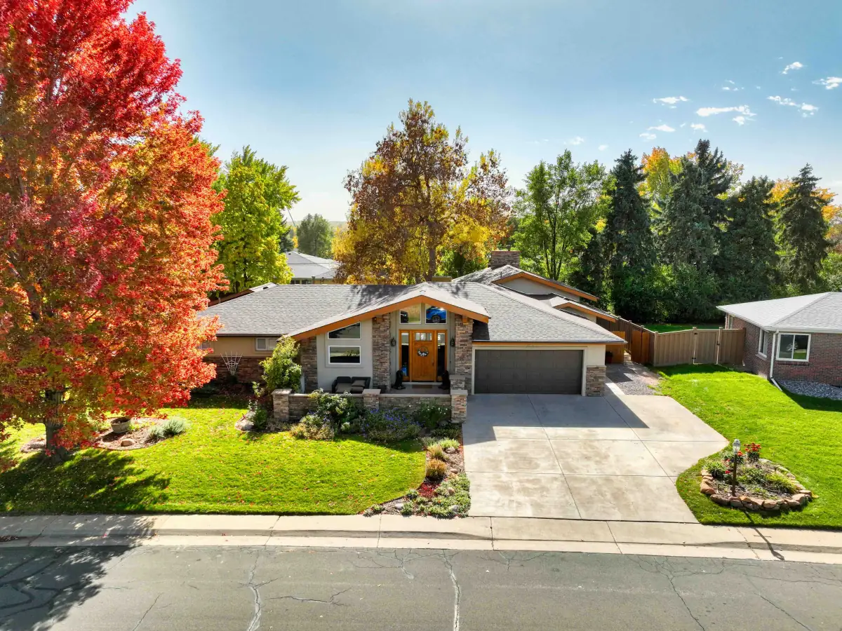Drone photo of a Denver residential real estate listing with neighborhood and property context