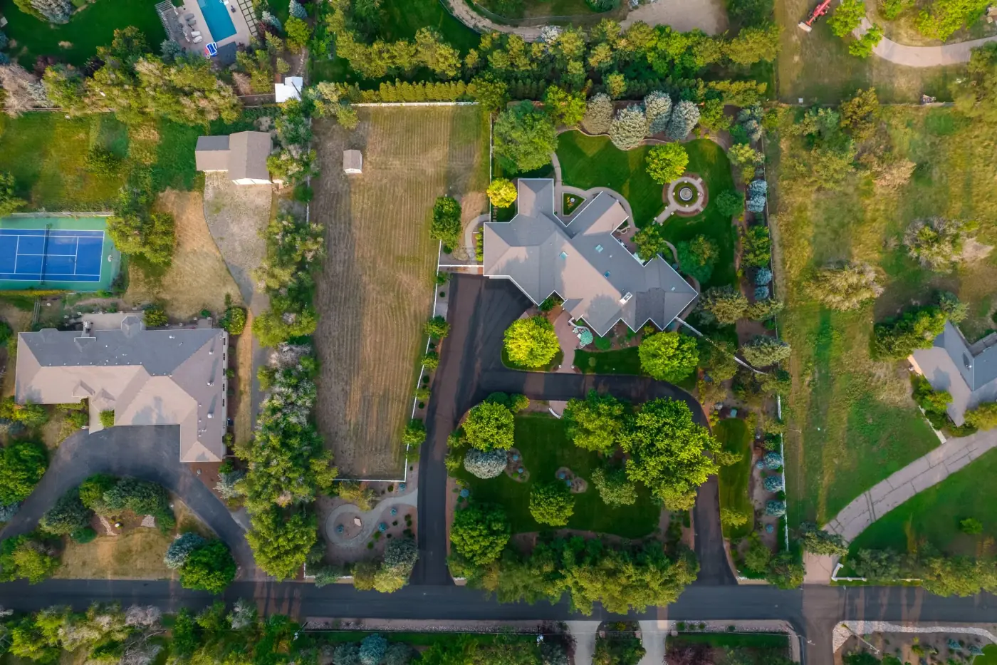 Drone photo showing a Denver residential listing and neighborhood context