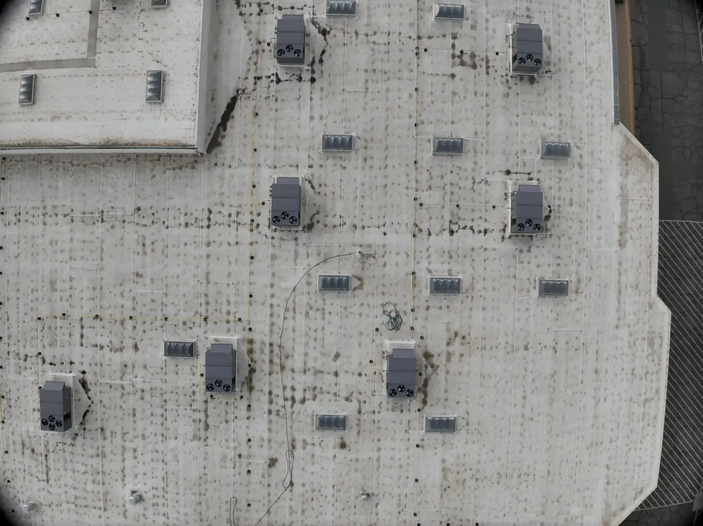 Drone roof inspection photo of a Denver commercial building